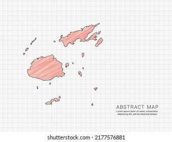 Mapa de Fiyi de silueta de color vectorial chaótico dibujo de garabatos dibujados a mano en papel de cuadrícula.