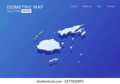 Mapa de Fiji blanco sobre fondo azul con aislado concepto isométrico gráfico vectorial 3D.