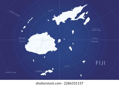 Fiji Map - World Map International vector template with High detailed and white color including circle line on blue background for design, infographic, website - Vector illustration eps 10