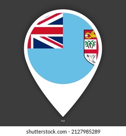 Fiji marker icon on dark grey background. Fiji pin icon with white border isolated on barely dark background.