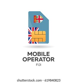 Fiji mobile operator. SIM card with flag. Vector illustration