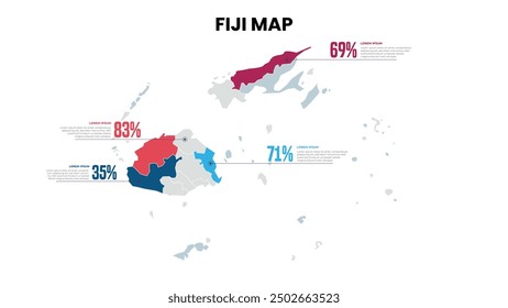 Fiji Modern Map Percentage Infographic Template, Detailed infographic map of Fiji