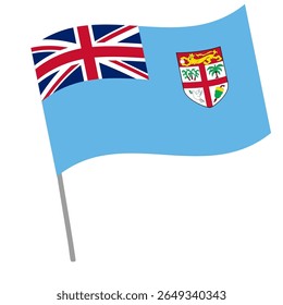 Fiji national flag flutters with flagpole