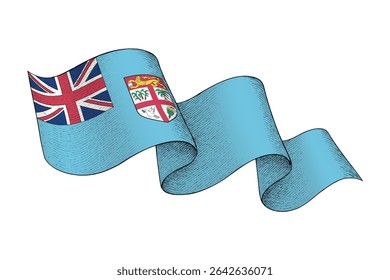 Fiji national flag waving ribbon shape with engraved vintage texture