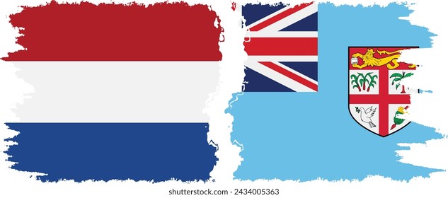Fiji and Netherlands grunge flags connection, vector