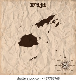 Fiji old map with grunge and crumpled paper. Vector illustration