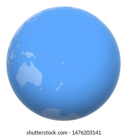 Fiji on the globe. Earth centered at the location of the Republic of Fiji. Map of Fiji. Includes layer with capital cities.