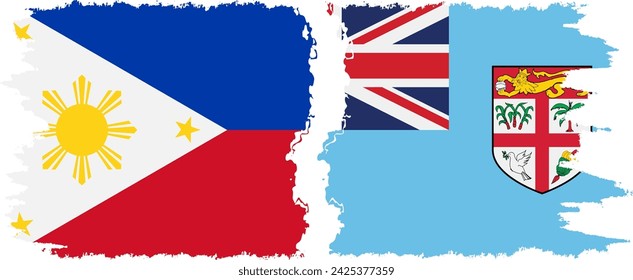 Fiji and Philippines grunge flags connection, vector