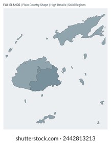 Fiji plain country map. High Details. Solid Regions style. Shape of Fiji. Vector illustration.