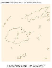 Fiji plain country map. High Details. Outline Regions style. Shape of Fiji. Vector illustration.