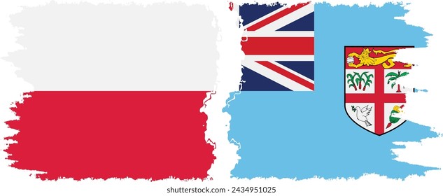 Fiji and Poland grunge flags connection, vector