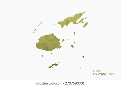 Fiji polygon map vector illustration in low poly geometric style, soft pastel colors with Olive green, clean silhouette on solid background, ideal for infographic.
