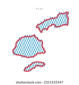 Fiji population map. Stick figures Fijian people map with bold red translucent country border. Pattern of men and women icons. Isolated vector illustration. Editable stroke.