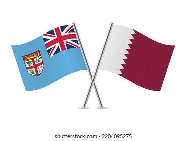 Fiji and Qatar crossed flags. Fijian and Qatari flags on white background. Vector icon set. Vector illustration.