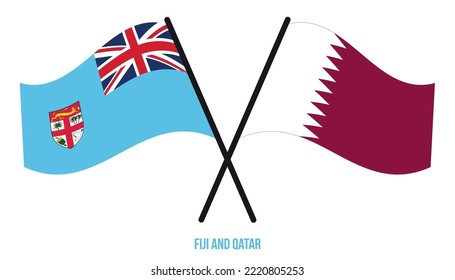 Fiji and Qatar Flags Crossed And Waving Flat Style. Official Proportion. Correct Colors.