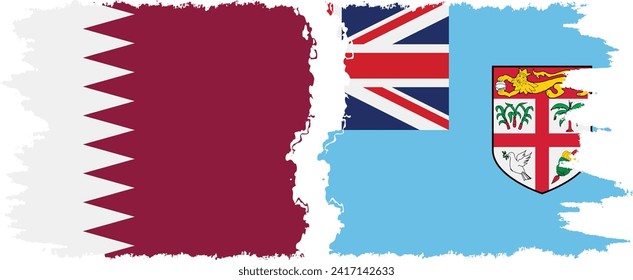 Fiji and Qatar grunge flags connection, vector