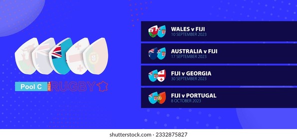 Fiji rugby national team schedule matches in group stage of international rugby competition. Vector set.