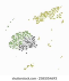 Fiji, shape of the country built of colored cells. Digital style map of Fiji on a white background. Small size square blocks. Vibrant vector illustration.