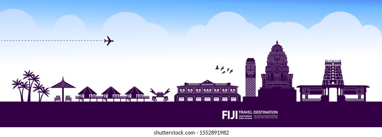 Fiji travel destination grand vector illustration.