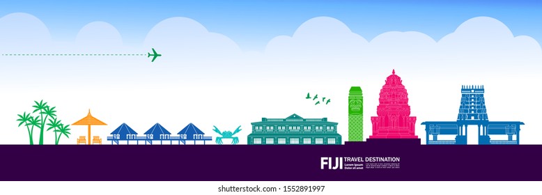 Fiji travel destination grand vector illustration.