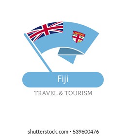 Fiji The Travel Destination logo - Vector travel company logo design - Country Flag Travel and Tourism concept t shirt graphics - vector illustration

