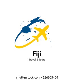 Fiji Travel and Tours logo. Vector travel company logo design - Country map Leisure travel logo template. Tourism emblem, leisure center - vector illustration