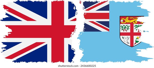 Fiji and United Kingdom grunge flags connection, vector