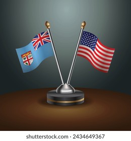Fiji and United States table flags with gradient backgrund. Vector Illustration