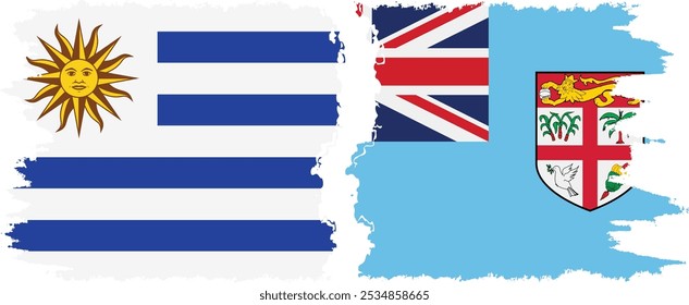 Conexión de banderas grunge de Fiyi y Uruguay, Vector