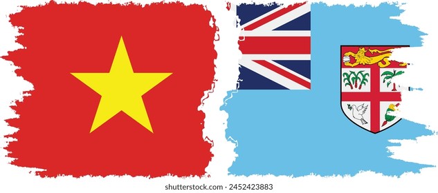 Fiji and Vietnam grunge flags connection, vector