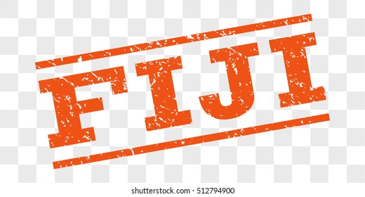 Fiji watermark stamp. Text caption between parallel lines with grunge design style. Rubber seal stamp with unclean texture. Vector orange color ink imprint on a chess transparent background.