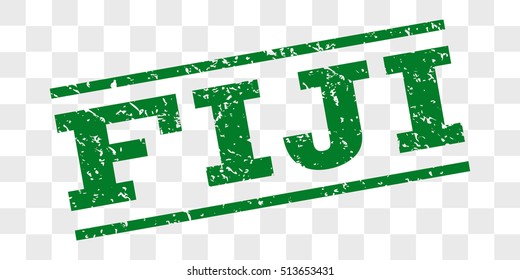 Fiji watermark stamp. Text tag between parallel lines with grunge design style. Rubber seal stamp with dust texture. Vector green color ink imprint on a chess transparent background.