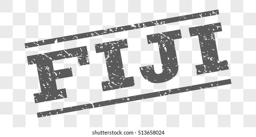 Fiji watermark stamp. Text tag between parallel lines with grunge design style. Rubber seal stamp with scratched texture. Vector grey color ink imprint on a chess transparent background.