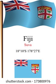 fiji wavy flag and coordinates against white background, vector art illustration, image contains transparency