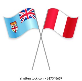 Fijian and Peruvian crossed flags. Fiji combined with Peru isolated on white. Language learning, international business or travel concept.