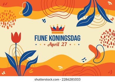 Fijne Koningsdag vector illustration. Happy King's Day April 27. Tulip and Memphis poster design. Amsterdam Netherlands Dutch celebration. Social media post, Greeting card and banner graphic resource