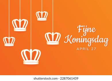 Fijne Koningsdag vector illustration. Happy King's Day April 27. Abstract modern crown Horizontal poster design. Amsterdam Netherlands Dutch celebration. Social media post Greeting card banner graphic