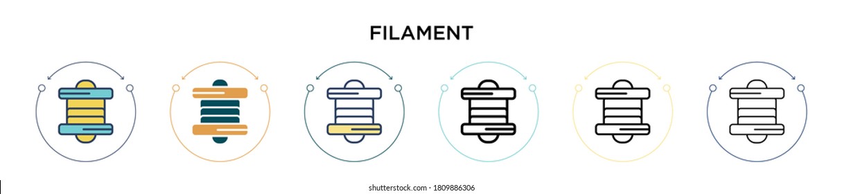 Filament icon in filled, thin line, outline and stroke style. Vector illustration of two colored and black filament vector icons designs can be used for mobile, ui, web
