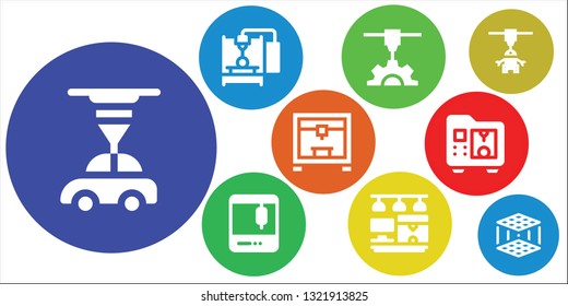 filament icon set. 9 filled filament icons.  Collection Of - 3d printer