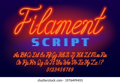 Filament Script Font. Neon Color Letters And Numbers. Uppercase And Lowercase. Stock Vector Typescript For Your Design.