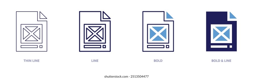 Icono de acceso a archivos en 4 estilos diferentes. Línea delgada, línea, negrita y línea negrita. Estilo duotono. Trazo editable.