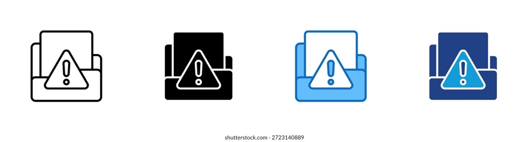 Vector de diseño de íconos de estilos múltiples - Carpeta con un símbolo de advertencia que indica errores de archivo, problemas de acceso o riesgos de datos