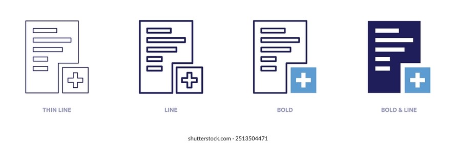 File analysis icon in 4 different styles. Thin Line, Line, Bold, and Bold Line. Duotone style. Editable stroke.