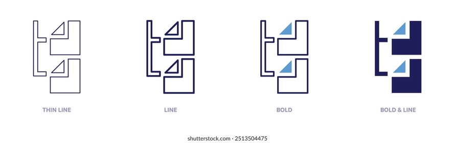 Icono del analizador de archivos en 4 estilos diferentes. Línea delgada, línea, negrita y línea negrita. Estilo duotono. Trazo editable.