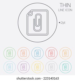 File annex icon. Paper clip symbol. Attach symbol. Thin line circle web icons with outline. Vector