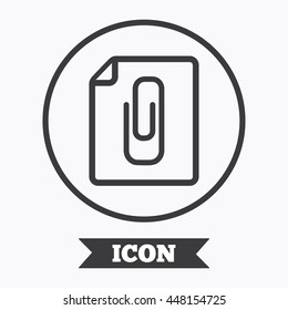 File annex icon. Paper clip symbol. Attach symbol. Graphic design element. Flat symbol in circle button. Vector