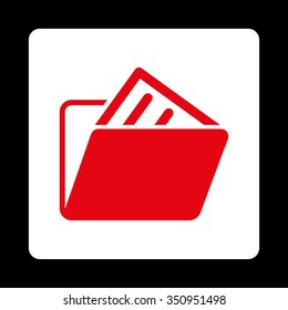 File Archive vector icon. Style is flat rounded square button, red and white colors, black background.