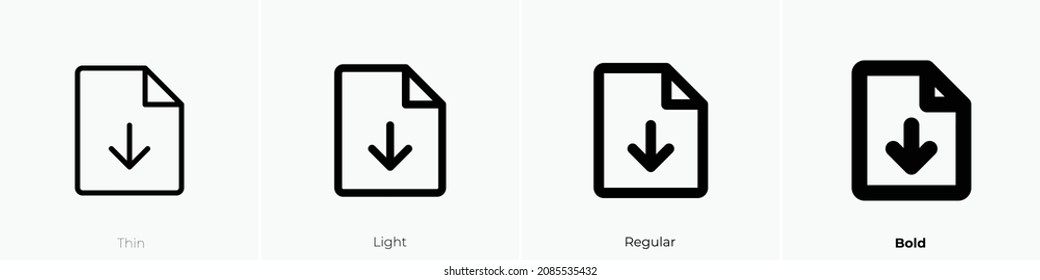 file arrow down icon. Thin, Light Regular And Bold style design isolated on white background