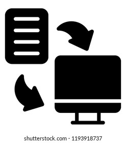 A file with the arrows towards computer screen showing the concept of data transfer 