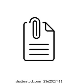 File attachment icon. Simple outline style. Paper clip, attach document, fastener, upload attachments, office concept. Thin line symbol. Vector isolated on white background. EPS.